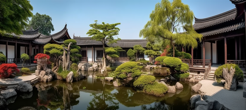 蓝天下中式庭院苏州园林风建筑美景实拍,高清,摄影图,摄影图片,图片大全,摄影图免费下载